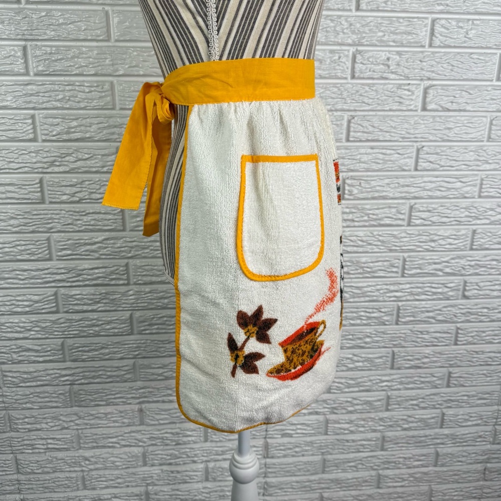 Vintage 60s/70s Morgan-Jones Terry Cloth Half Apron Coffee Grinder Print - Picture 4 of 6